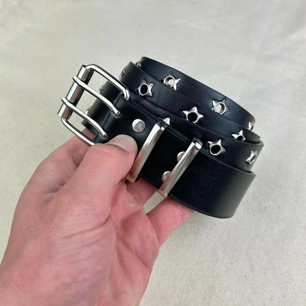 Vintage Y2K black and silver studded punk cyber grunge belt